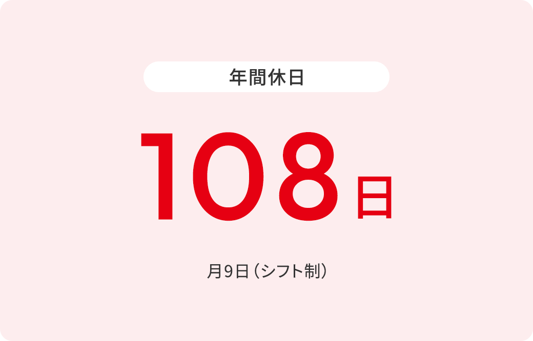 年間休日108日 月9日（シフト制）